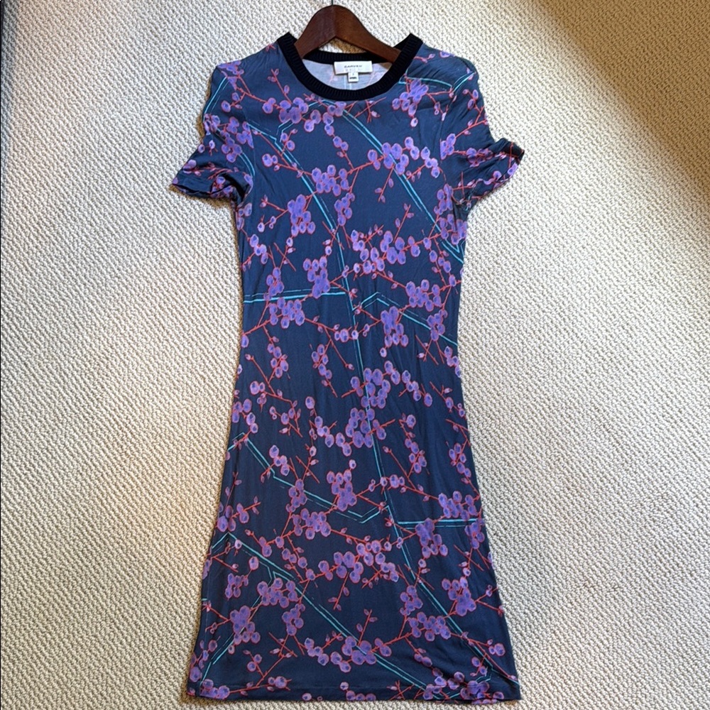 Carven Purple and Blue Short Sleeve Tshirt Dress